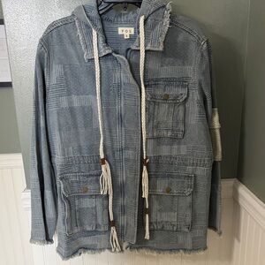 POL Women's Luck 🍀 & $$ Denim Blue Hooded Jacket Small NWOT